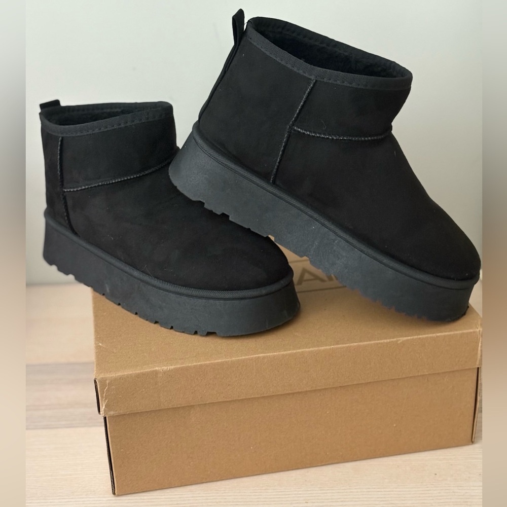🖤 CloudAIR Black Platform Ankle Boots | Cozy Faux Suede Lined Booties